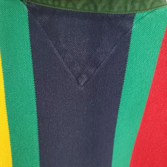 Vtg Tommy Hilfiger Polo Shirt Men's Large Navy Blue Green Yellow Red Distressed - Picture 9 of 13